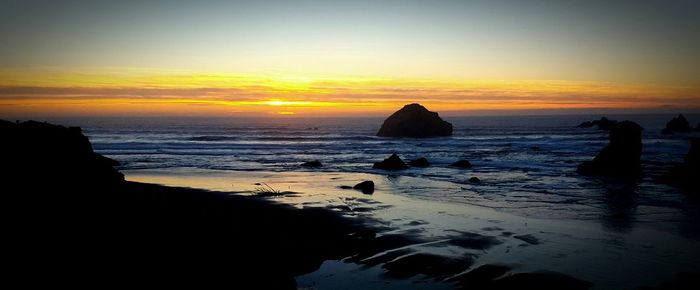 Scenic view of sea at sunset