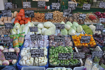 High angle view of fruits for sale at market stall