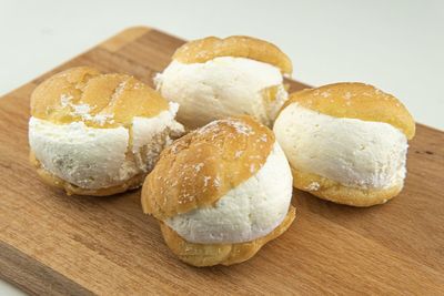 High angle view of ice cream on table
