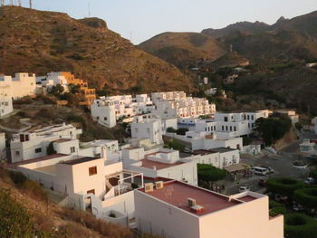 High angle view of buildings in town