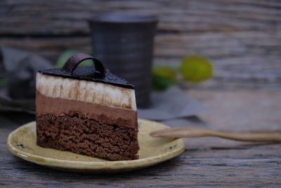 Close-up of cake slice on table