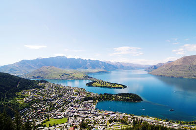 High angle view of lake against sky