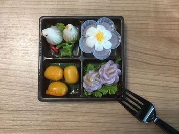 High angle view of food on table