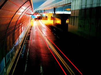 Light trails on road at night