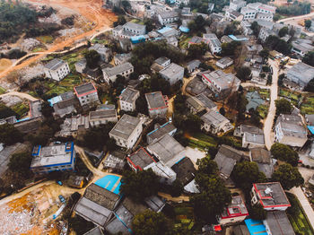 High angle view of buildings in town