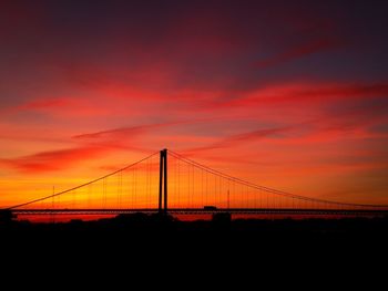 Silhouette of suspension bridge during sunset