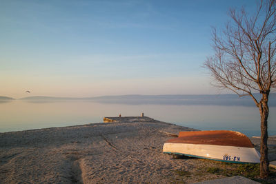 Scenic view of sea against sky during sunset