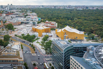 High angle view of buildings in city