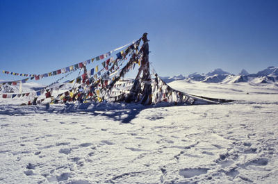 Scenic view of snow covered mountain against sky