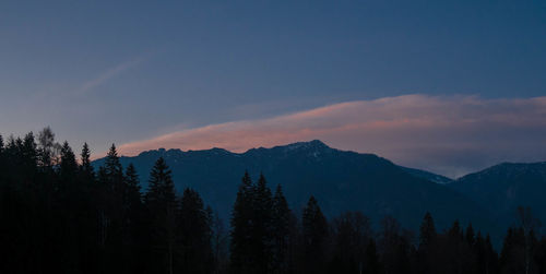 Scenic view of silhouette mountains against sky at sunset