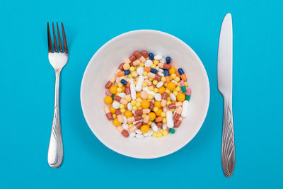 High angle view of food on table