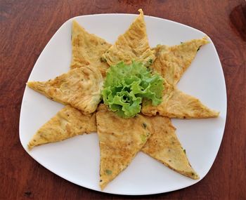 High angle view of food in plate
