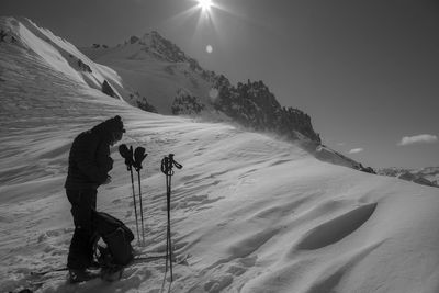 Scenic view of snowcapped mountain against sky during winter