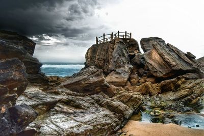 Scenic view of sea against cloudy sky