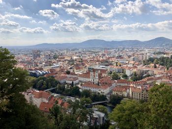 High angle view of townscape against sky