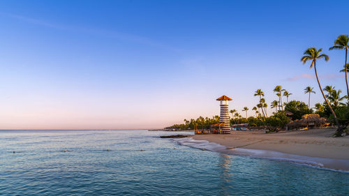 Scenic view of sea against clear sky