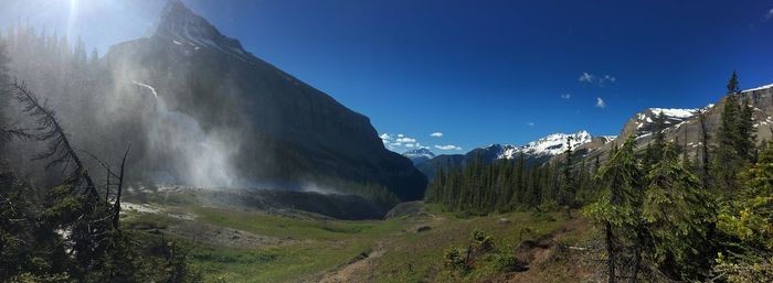 Scenic view of waterfall against sky