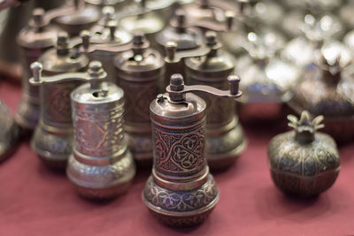 High angle view of objects on table