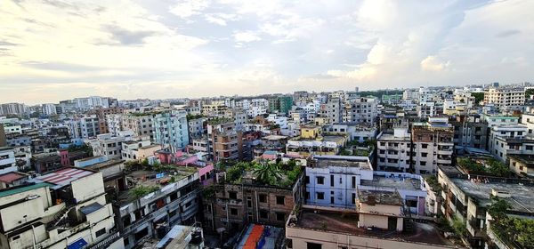 High angle view of townscape against sky