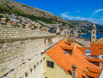 High angle view of townscape against sky