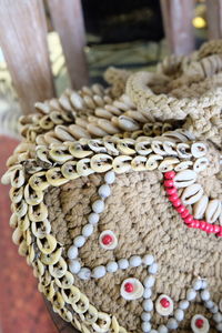 High angle view of heart shape decoration on market stall