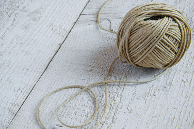 High angle view of string on table