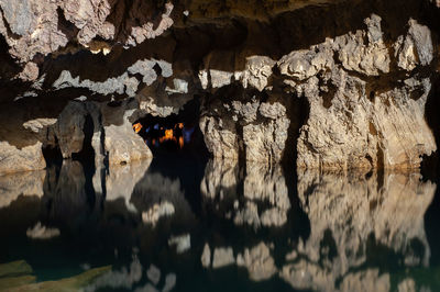 Close-up of rock formation in water