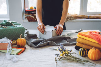 Furoshiki japanese gift wrapping. thanksgiving zero waste, eco-friendly gift wrapping process