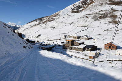 Winter in ushguli in the caucasus mountains in samegrelo-zemo svaneti region, georgia