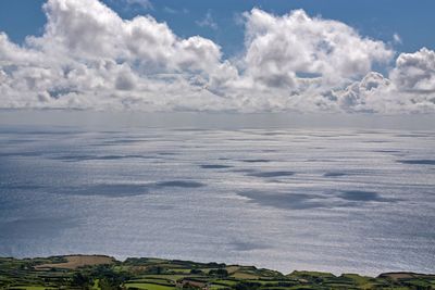 Aerial view of sea against cloudy sky