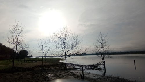 Scenic view of lake against sky during winter