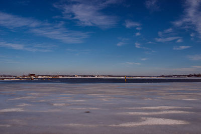 Scenic view of ice-covered sea against blue sky in helsinki in winter