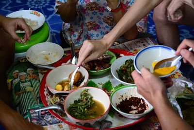 High angle view of people eating food