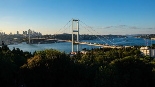 Suspension bridge over river