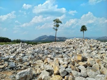 Rocks on land against sky