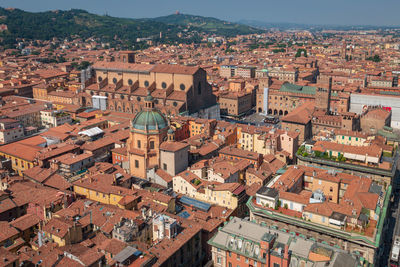 High angle shot of bologna townscape against clear sky