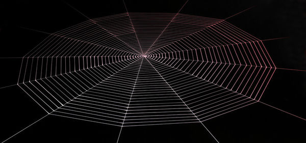 Low angle view of illuminated spider web against black background