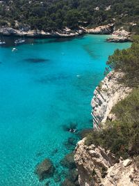 High angle view of sea and rocks