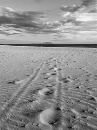 View of footprints on beach