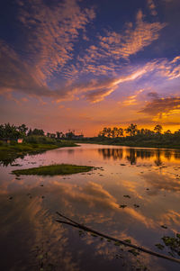 Scenic view of lake against sky during sunset