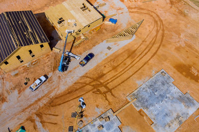 High angle view of work tools on wooden floor