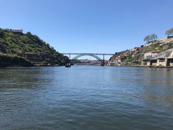 Bridge over river against clear sky