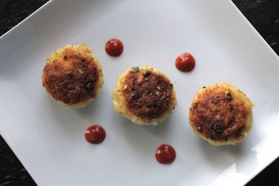 High angle view of dessert served in plate