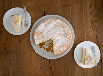 High angle view of breakfast served on table