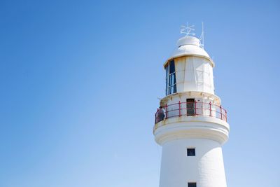 Low angle view of lighthouse against clear sky