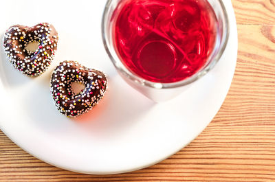 High angle view of dessert in plate on table