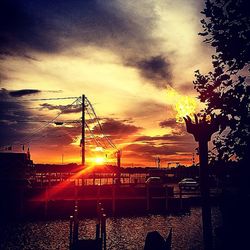 Silhouette of trees against cloudy sky at sunset