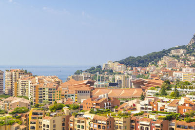 Cityscape of fontvieille district of monte carlo in principality of monaco, southern france