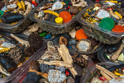High angle view of objects at market stall