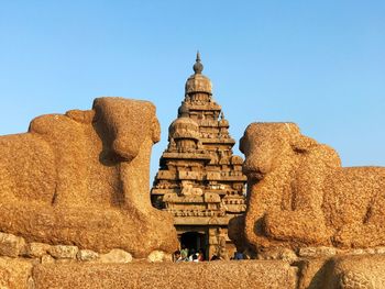 Exterior of temple against clear sky